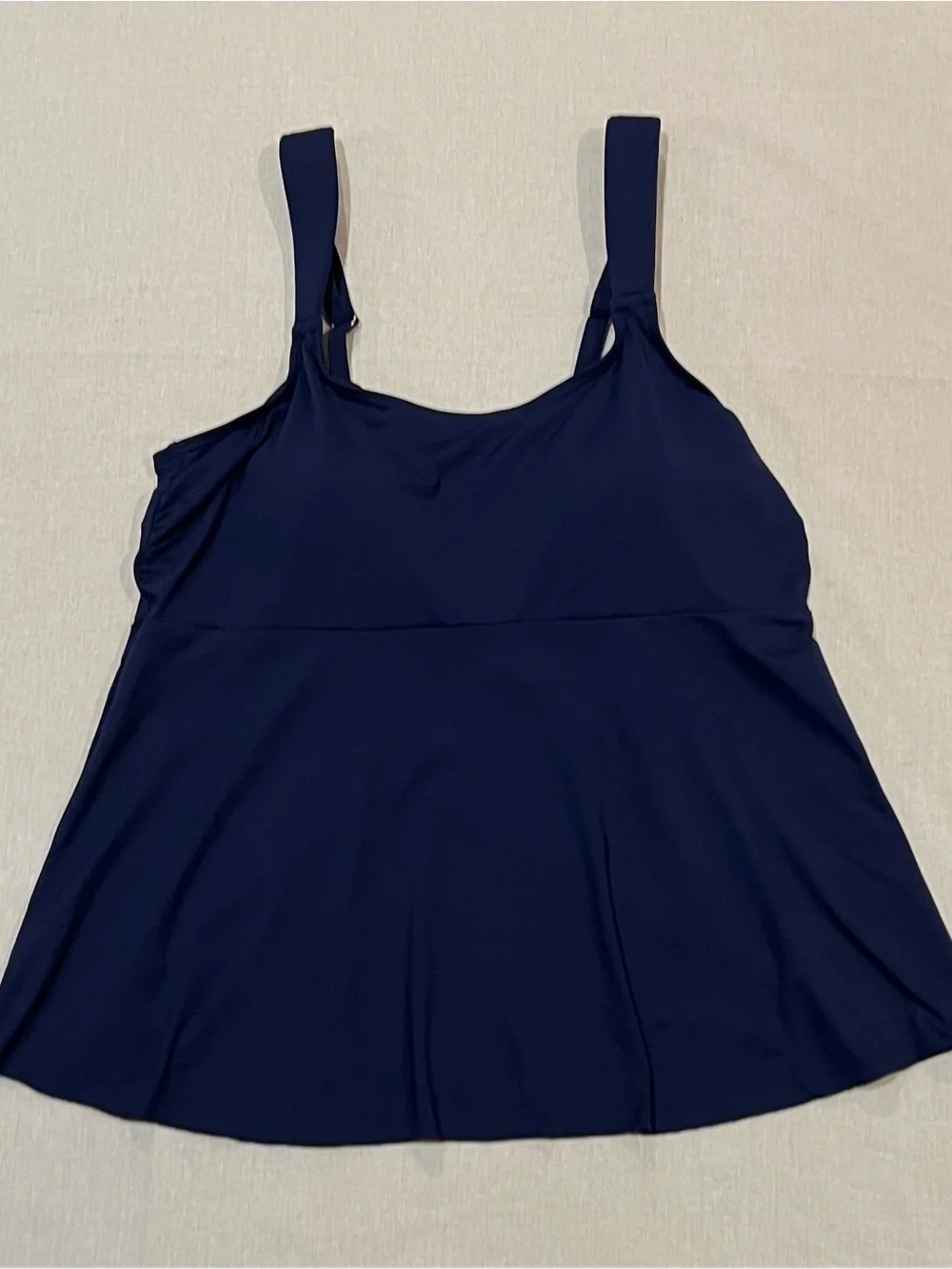 NWT Lands End Women Flutter Scoop Neck Tankini Swimsuit Top L 14 to 16 Navy Blue